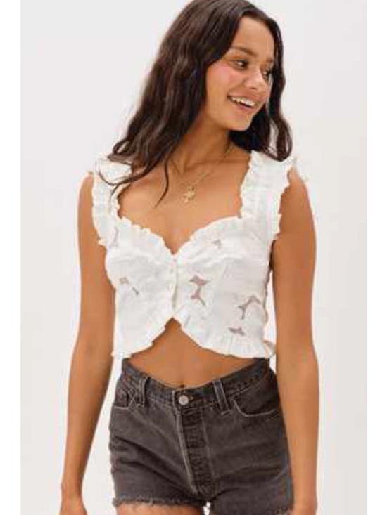 For Love And Lemons Tops - For Love & Lemons Evelyn Crop Top White Ruffle Eyelet Crop Top Women XS